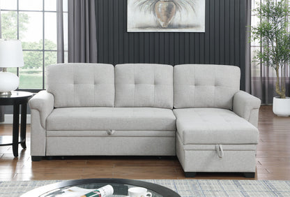 Kaden Light Gray Linen Reversible Sleeper Sectional Sofa with Storage Chaise