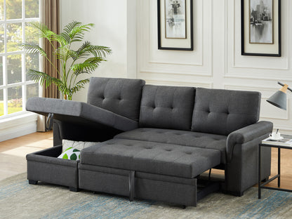 Kaden Dark Gray Linen Reversible Sleeper Sectional Sofa with Storage Chaise