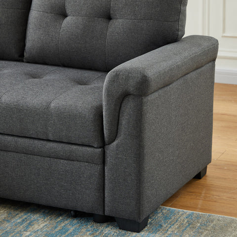 Kaden Dark Gray Linen Reversible Sleeper Sectional Sofa with Storage Chaise