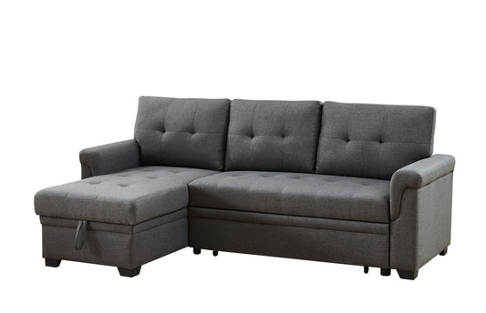 Kaden Dark Gray Linen Reversible Sleeper Sectional Sofa with Storage Chaise