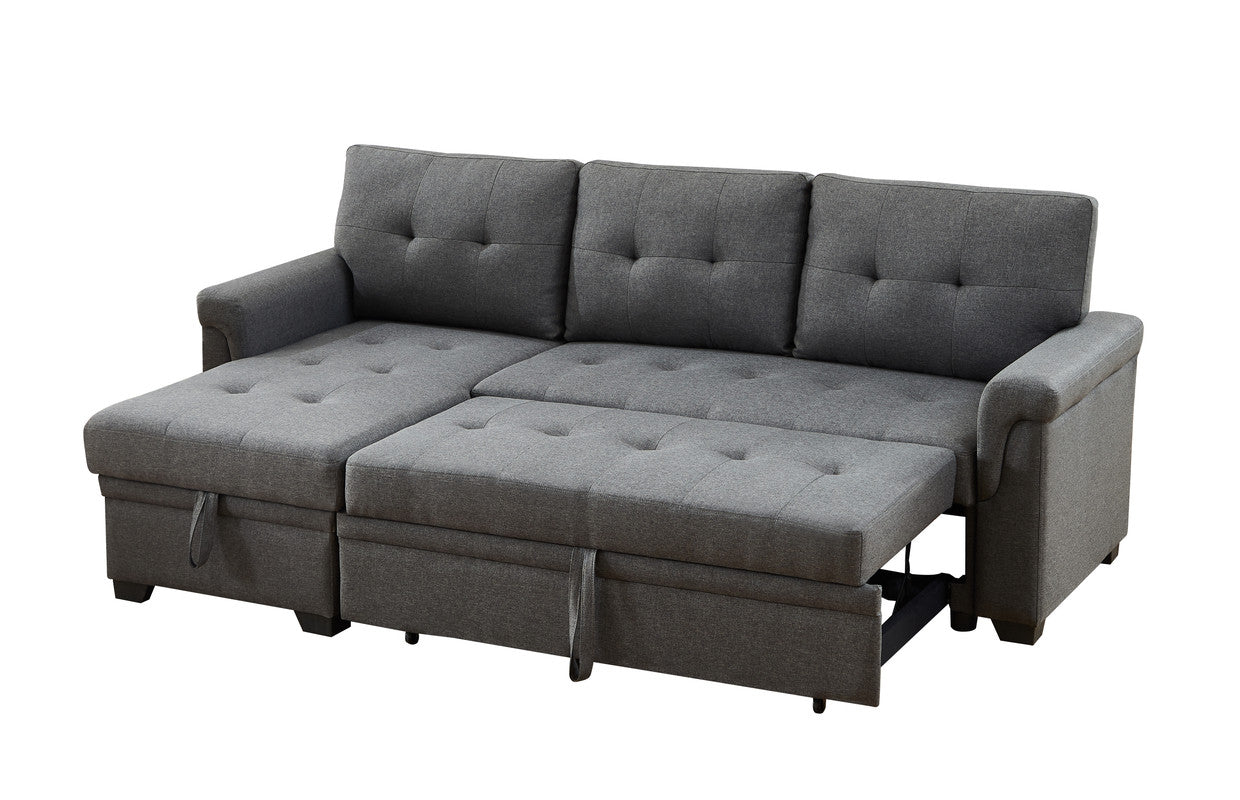 kaden dark gray linen reversible sleeper sectional sofa with storage chaise