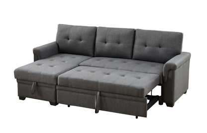 Kaden Dark Gray Linen Reversible Sleeper Sectional Sofa with Storage Chaise