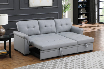 Nova Gray Vegan Leather Modern Reversible Sleeper Sectional Sofa with Storage Chaise