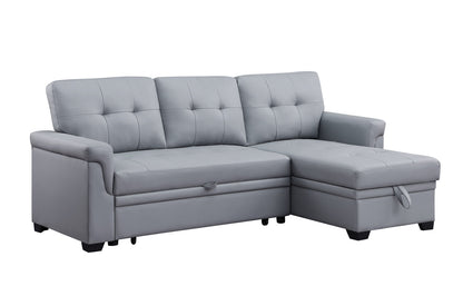 Nova Gray Vegan Leather Modern Reversible Sleeper Sectional Sofa with Storage Chaise