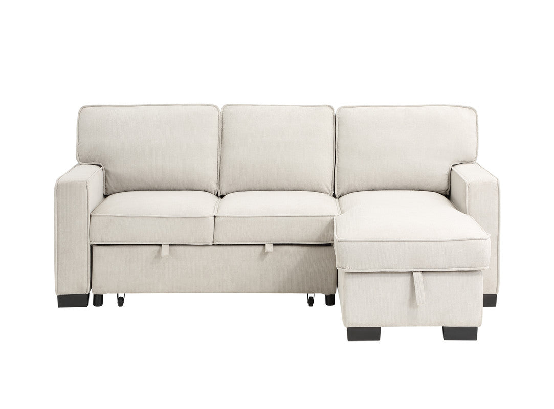 ivy beige fabric reversible sleeper sectional with storage chaise drop-down table 2 cup holders and 2usb ports