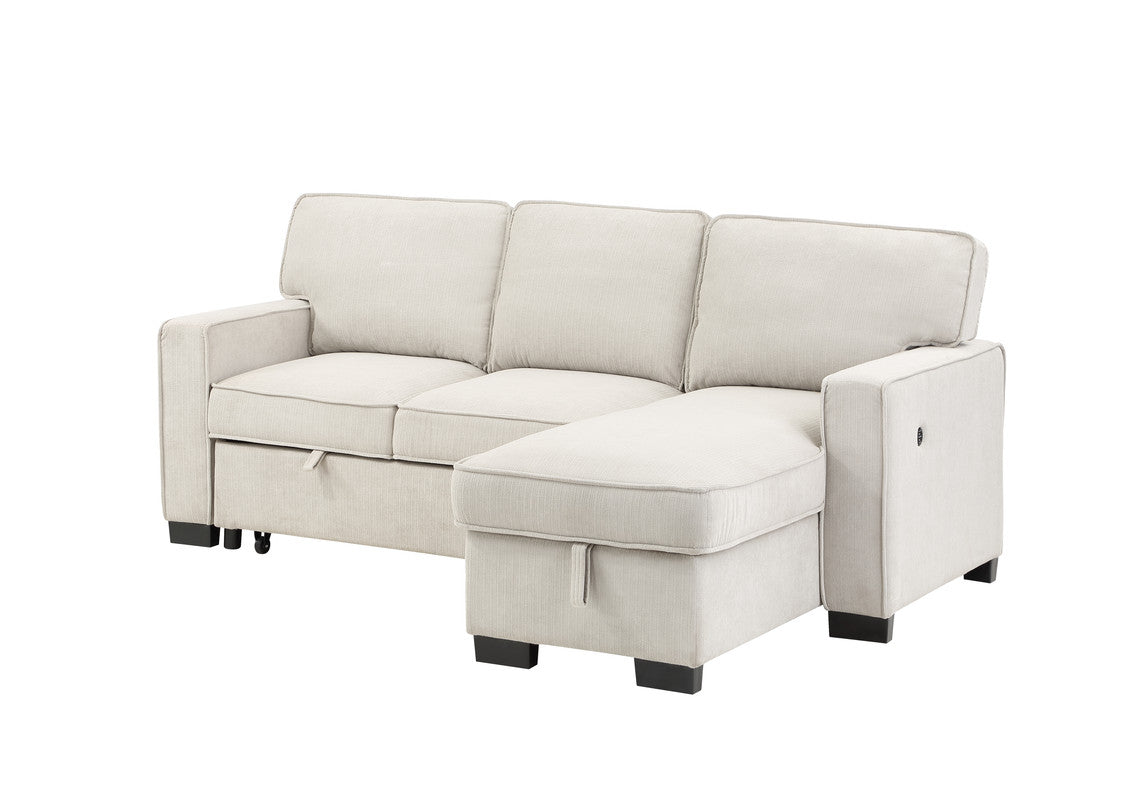 ivy beige fabric reversible sleeper sectional with storage chaise drop-down table 2 cup holders and 2usb ports