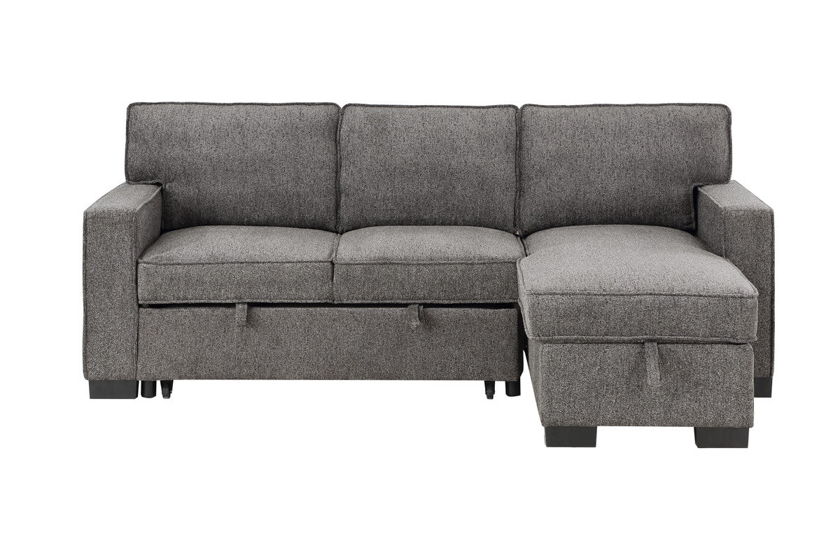 ivy dark gray fabric reversible sleeper sectional with storage chaise drop-down table 2 cup holders and 2 usb ports