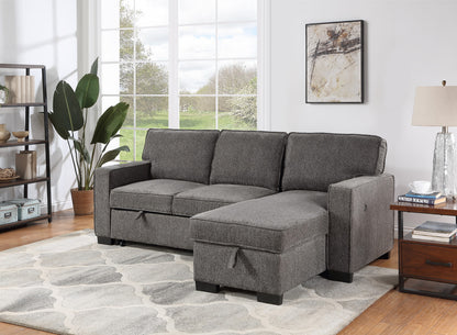 Ivy Dark Gray Fabric Reversible Sleeper Sectional with Storage Chaise Drop-Down Table 2 Cup Holders and 2 USB Ports