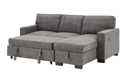 Ivy Dark Gray Fabric Reversible Sleeper Sectional with Storage Chaise Drop-Down Table 2 Cup Holders and 2 USB Ports