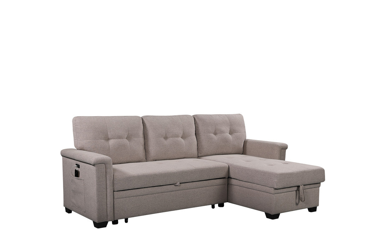 ivy light gray reversible sleeper sectional sofa with storage chaise, usb charging ports and pocket