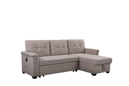 Ivy Light Gray Reversible Sleeper Sectional Sofa with Storage Chaise, USB Charging Ports and Pocket