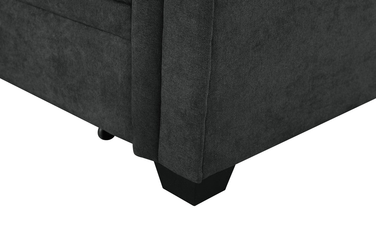 haris dark gray woven fabric sleeper sectional sofa chaise with usb charger and tablet pocket