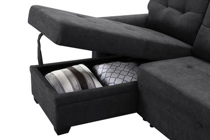 Haris Dark Gray Woven Fabric Sleeper Sectional Sofa Chaise with USB Charger and Tablet Pocket