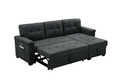 Haris Dark Gray Woven Fabric Sleeper Sectional Sofa Chaise with USB Charger and Tablet Pocket