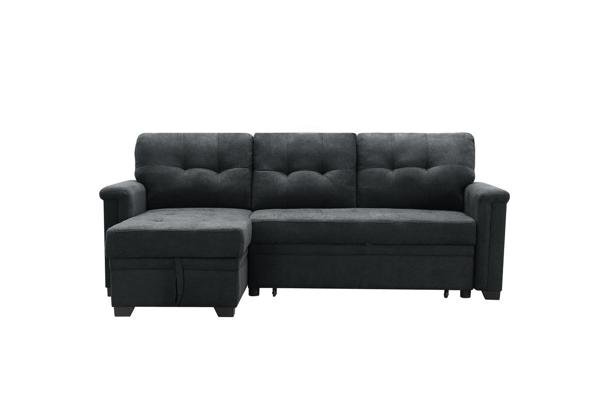 haris dark gray woven fabric sleeper sectional sofa chaise with usb charger and tablet pocket