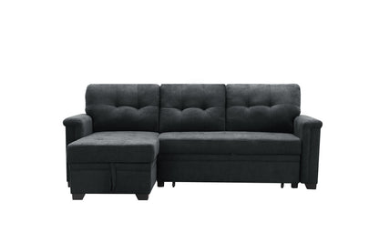 Haris Dark Gray Woven Fabric Sleeper Sectional Sofa Chaise with USB Charger and Tablet Pocket