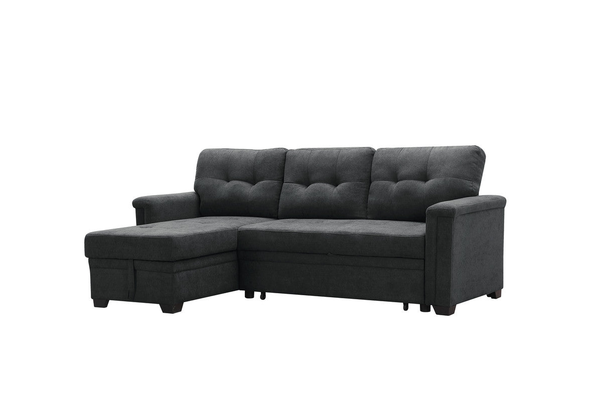 haris dark gray woven fabric sleeper sectional sofa chaise with usb charger and tablet pocket