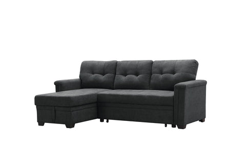 Haris Dark Gray Woven Fabric Sleeper Sectional Sofa Chaise with USB Charger and Tablet Pocket