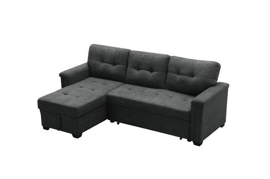 Haris Dark Gray Woven Fabric Sleeper Sectional Sofa Chaise with USB Charger and Tablet Pocket