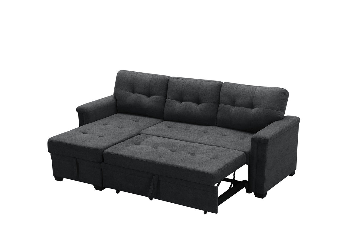 haris dark gray woven fabric sleeper sectional sofa chaise with usb charger and tablet pocket