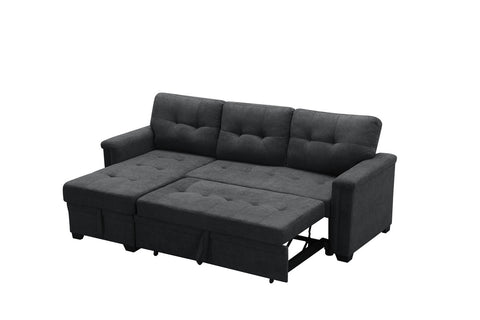 Haris Dark Gray Woven Fabric Sleeper Sectional Sofa Chaise with USB Charger and Tablet Pocket