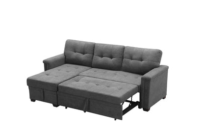 Henrik Gray Woven Fabric Sleeper Sectional Sofa Chaise with USB Charger and Tablet Pocket