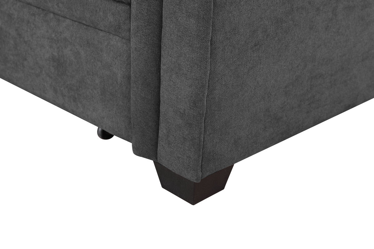 henrik gray woven fabric sleeper sectional sofa chaise with usb charger and tablet pocket