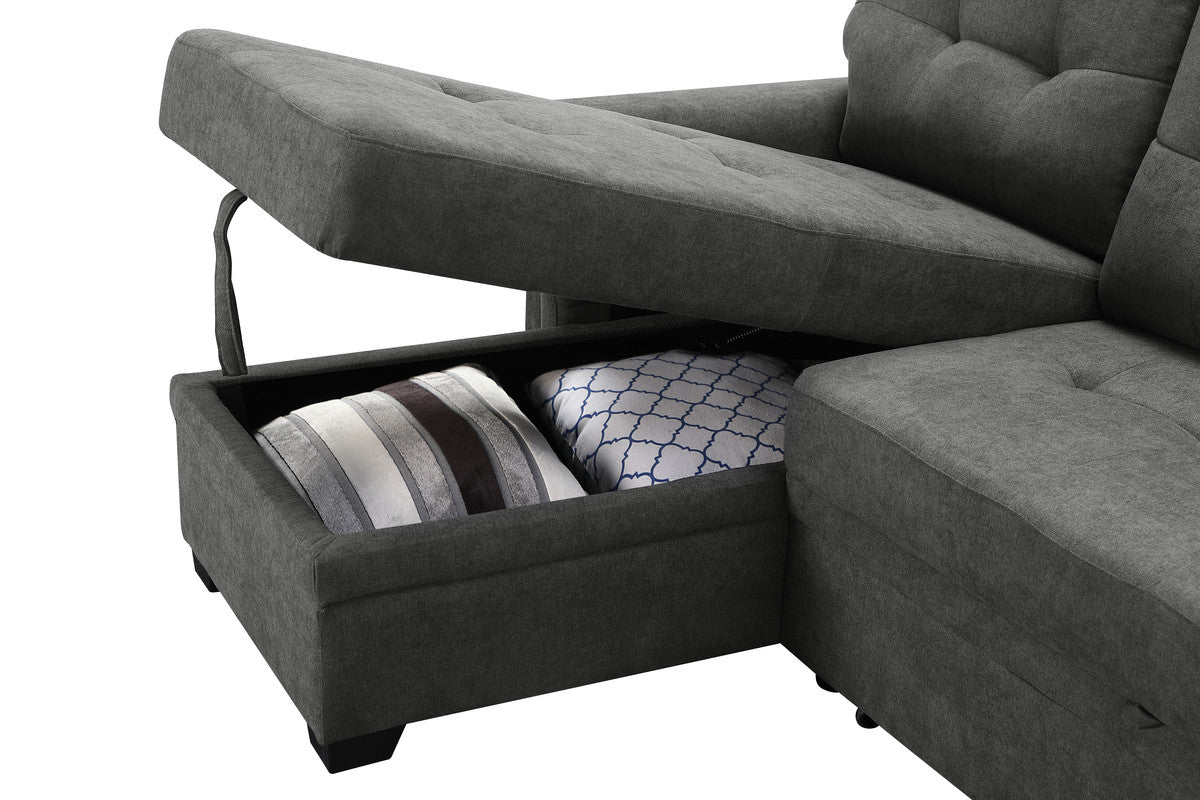 henrik gray woven fabric sleeper sectional sofa chaise with usb charger and tablet pocket