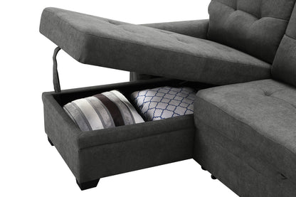 Henrik Gray Woven Fabric Sleeper Sectional Sofa Chaise with USB Charger and Tablet Pocket