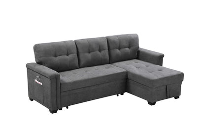 Henrik Gray Woven Fabric Sleeper Sectional Sofa Chaise with USB Charger and Tablet Pocket