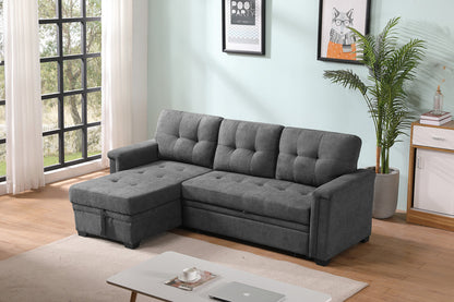 Henrik Gray Woven Fabric Sleeper Sectional Sofa Chaise with USB Charger and Tablet Pocket