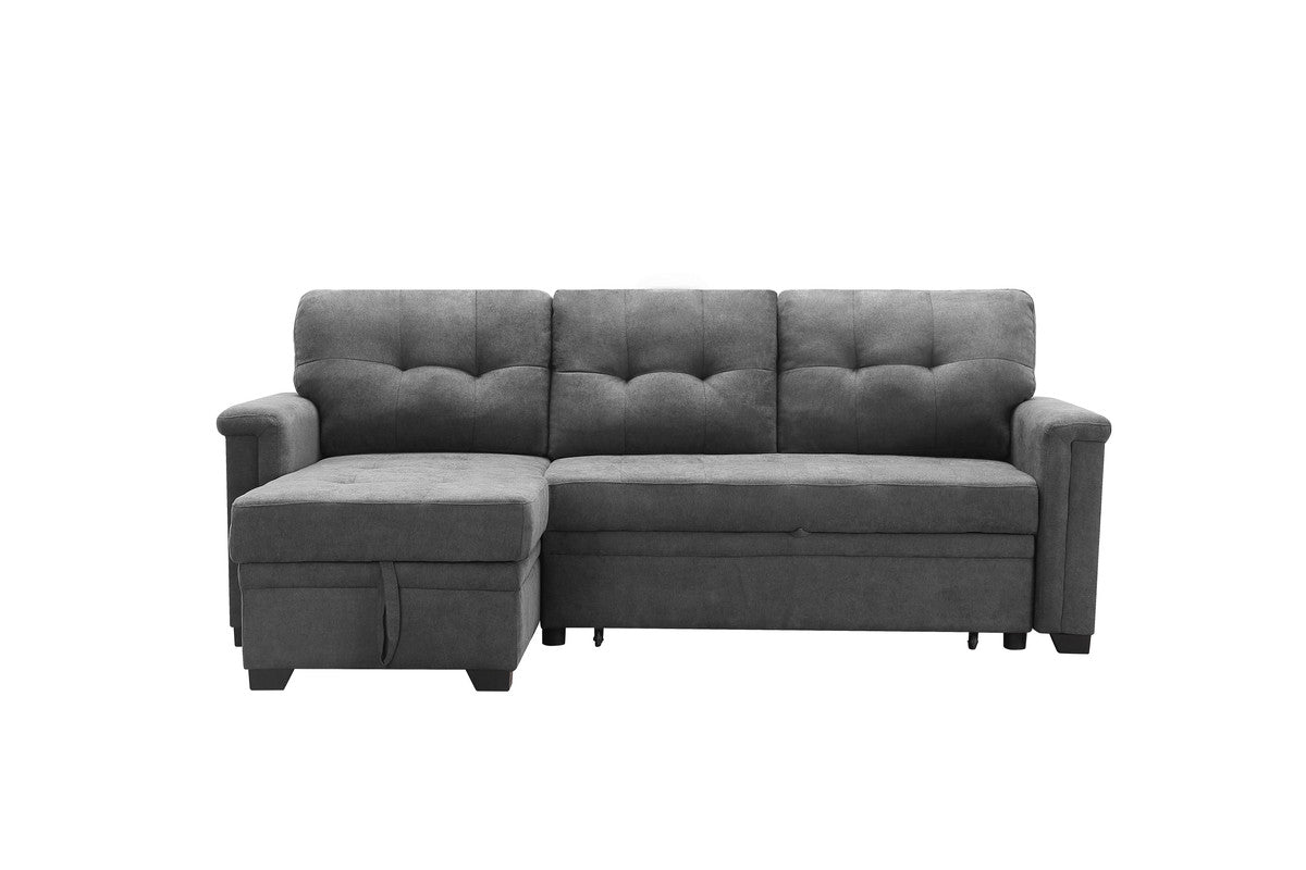 henrik gray woven fabric sleeper sectional sofa chaise with usb charger and tablet pocket