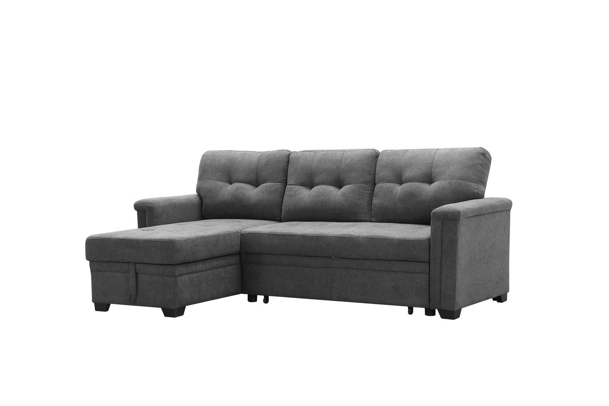 henrik gray woven fabric sleeper sectional sofa chaise with usb charger and tablet pocket