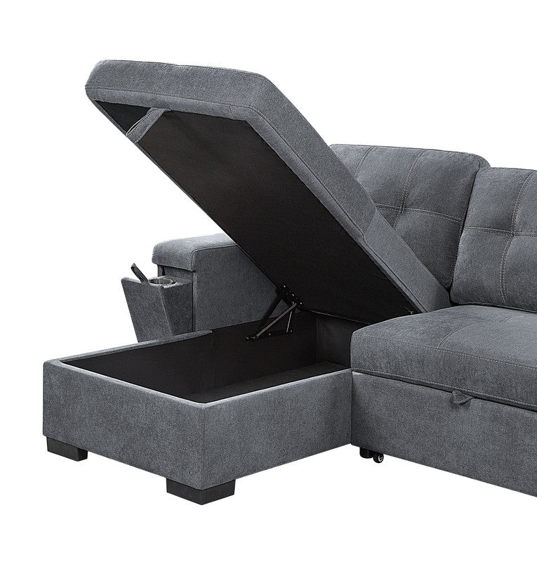 henrik gray woven fabric reversible sleeper sectional sofa with storage chaise cup holder charging ports and pockets