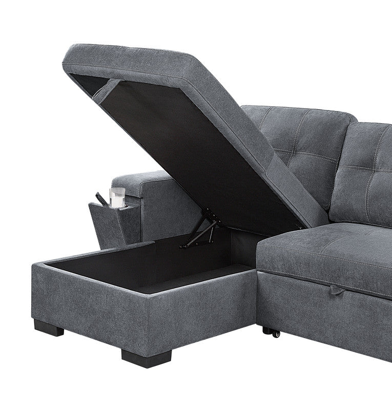 henrik gray woven fabric reversible sleeper sectional sofa with storage chaise cup holder charging ports and pockets