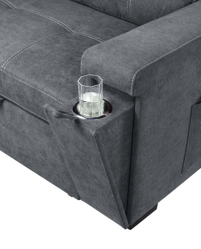 henrik gray woven fabric reversible sleeper sectional sofa with storage chaise cup holder charging ports and pockets