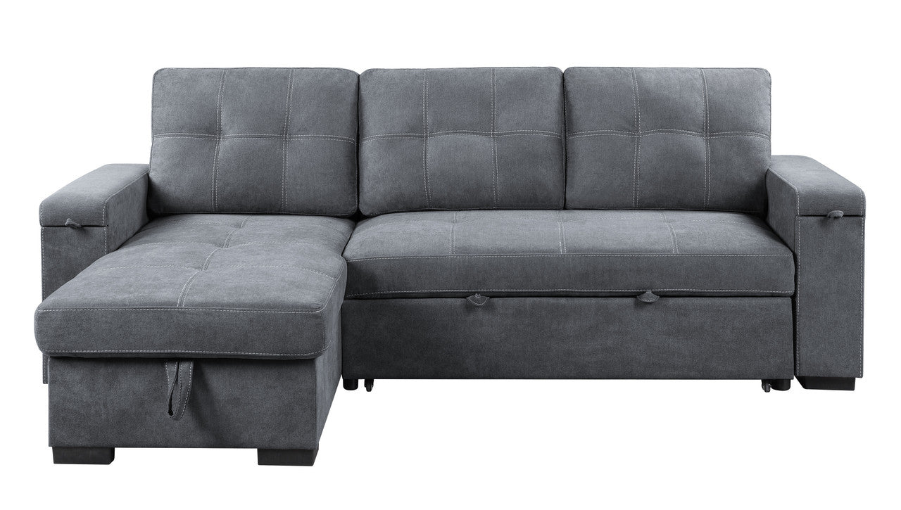 henrik gray woven fabric reversible sleeper sectional sofa with storage chaise cup holder charging ports and pockets