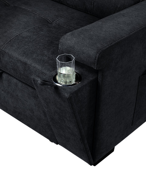 Selene Gray Woven Fabric Reversible Sleeper Sectional Sofa with Storage Chaise Cup Holder Charging Ports and Pockets