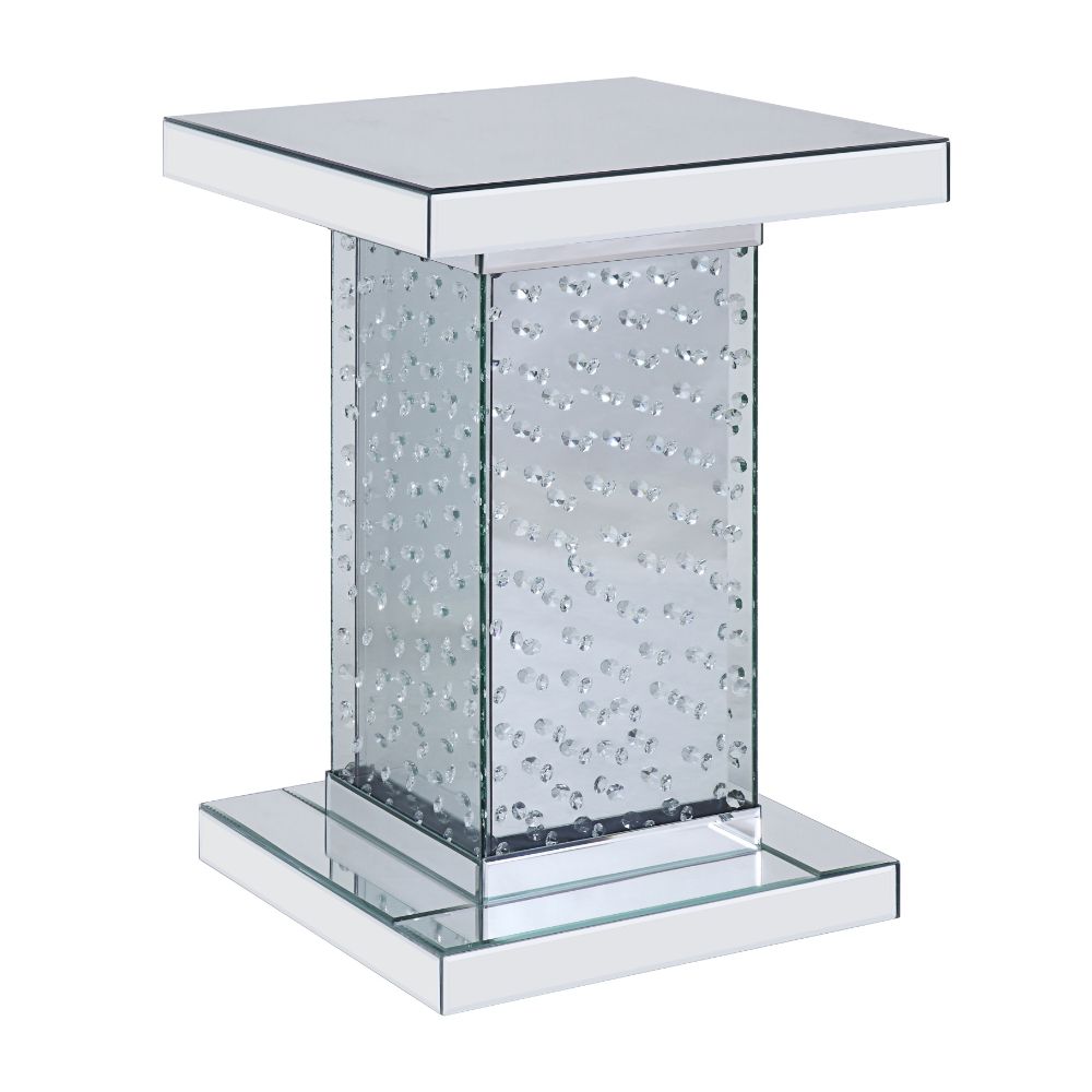 caius nysa end table, mirrored & faux crystals