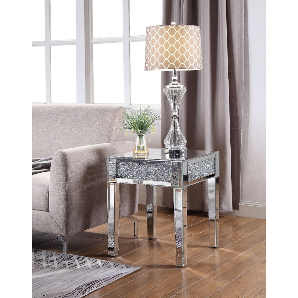 calan end table, mirrored & faux diamonds