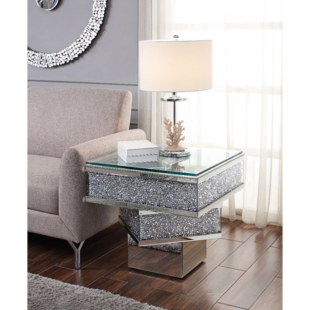 calan end table, mirrored & faux diamonds