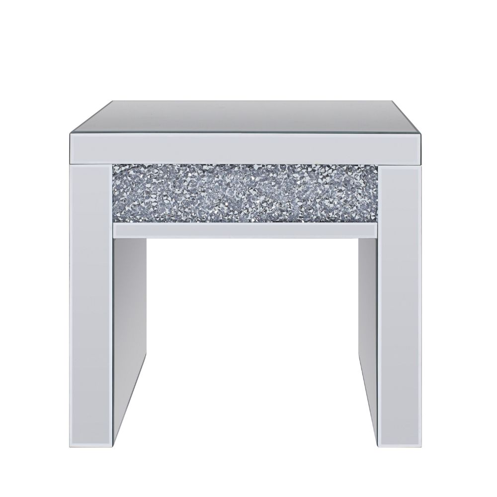 calan end table, mirrored & faux diamonds