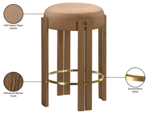 Nova Cognac Vegan Leather Upholstered Counter Stool, 1 Piece (Style 2)