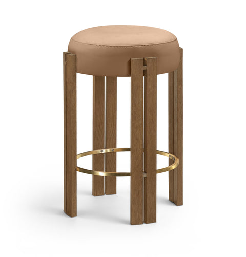 Nova Cognac Vegan Leather Upholstered Counter Stool, 1 Piece (Style 2)