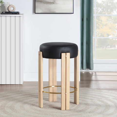 Nova Black Vegan Leather Upholstered Counter Stool, 1 Piece (Style 2)