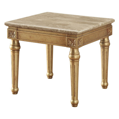 Carver End Table, Marble Top & Antique Gold Finish