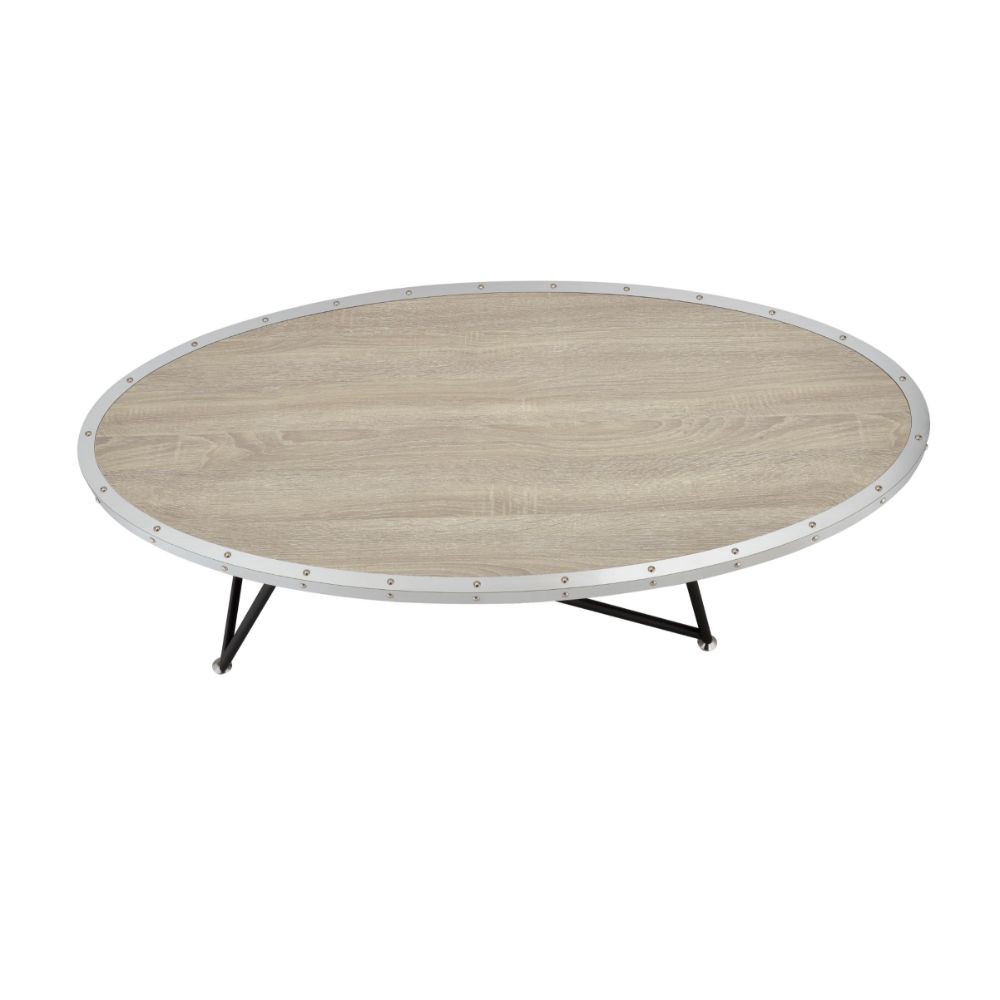 heibero coffee table, weathered gray oak & metal finish