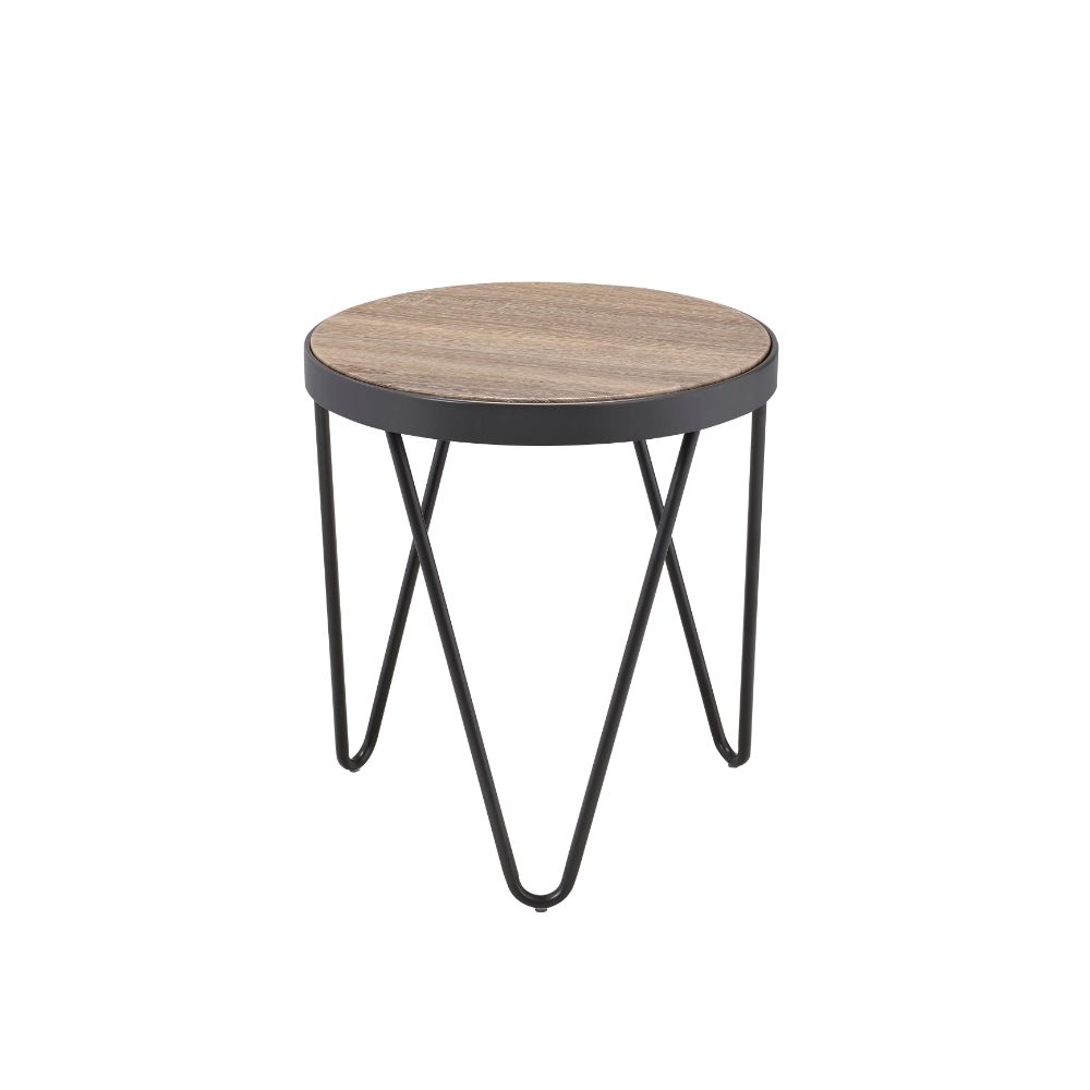 heibero bage end table, weathered gray oak & metal finish