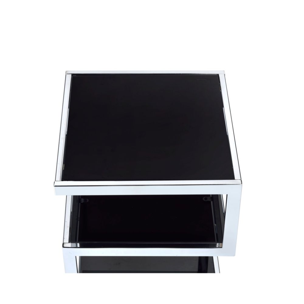 heleris end table, black glass & chrome finish