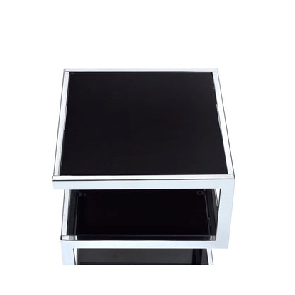 Heleris End Table, Black Glass & Chrome Finish